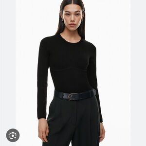 Aritzia Babaton Sculpt Knit Empire Long Sleeve Sweater Top in Black